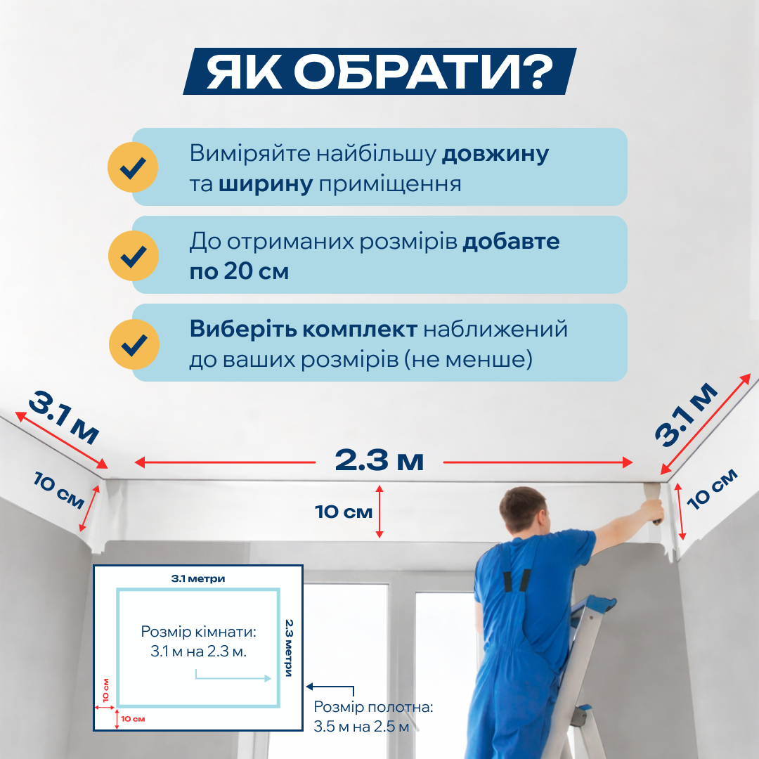 Натяжна стеля Своїми руками 2,5×4,5 м №34 — комплект для монтажу без майстрів і без теплової пушки